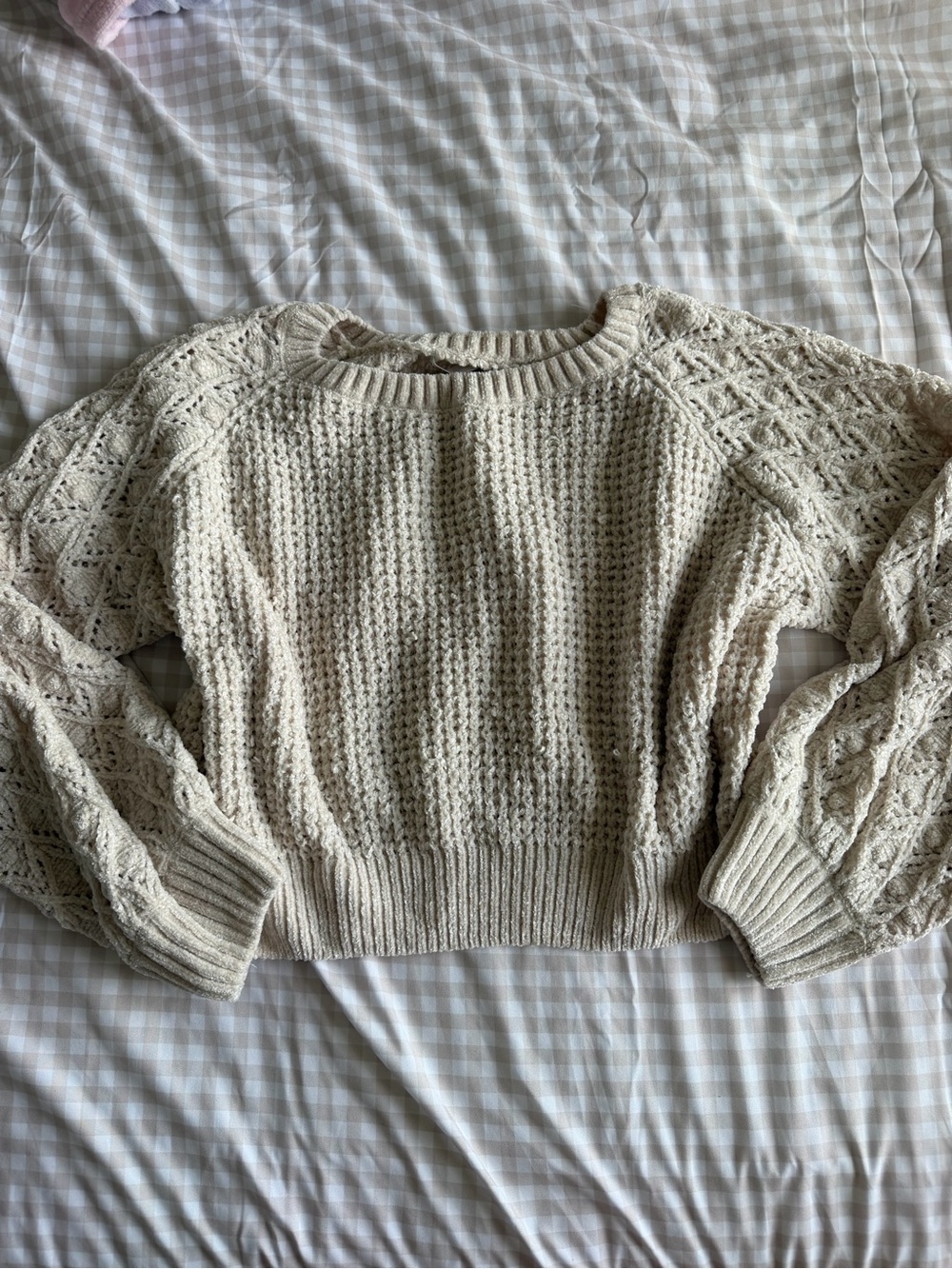 Altar'd State Cream Chenille Open Knit Sweater (L)